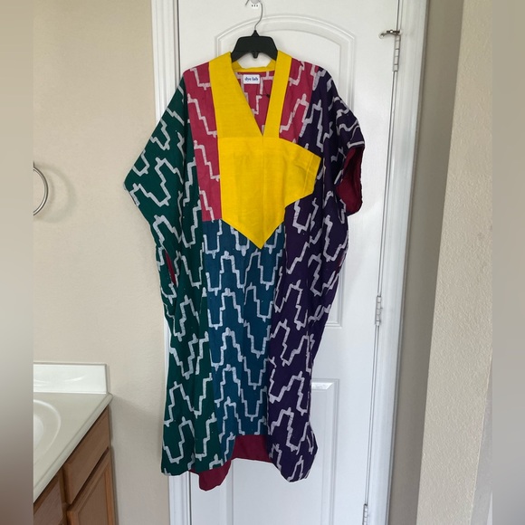 Dye lab Adire Tie dye African bubu Agbada kaftan kimono NWOT - Picture 2 of 8
